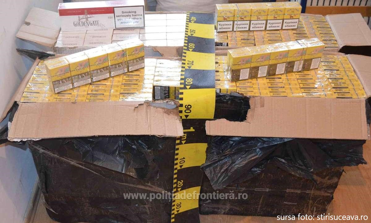 Au fost confiscate de către polițiști baxuri întregi cu țigări de contrabandă, la granița de nord